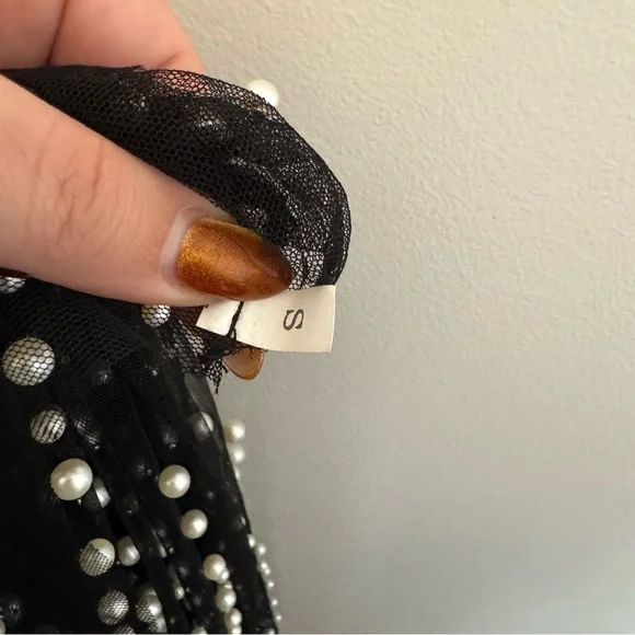 Pearl Embellished Sheer Long Sleeve Top Black - Picture 4 of 5